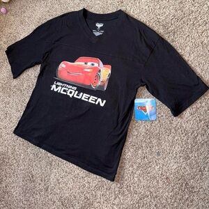 Y2K jersey style Lightning McQueen Disney Cars v neck tee NWT